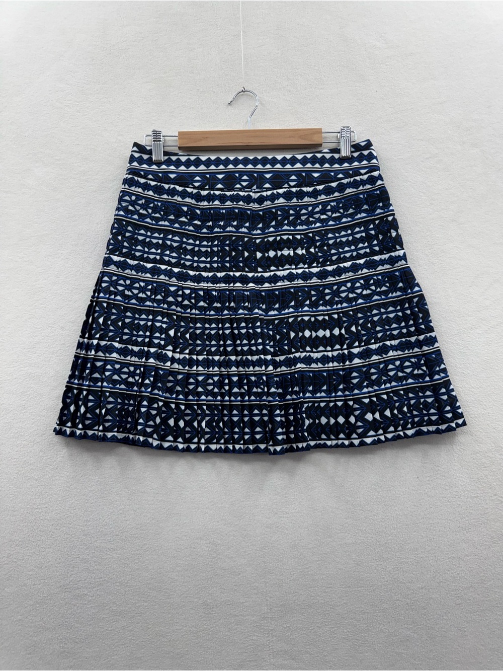 J. Crew Women’s 4 Blue Lined Pleated A-Line Skirt Geometric